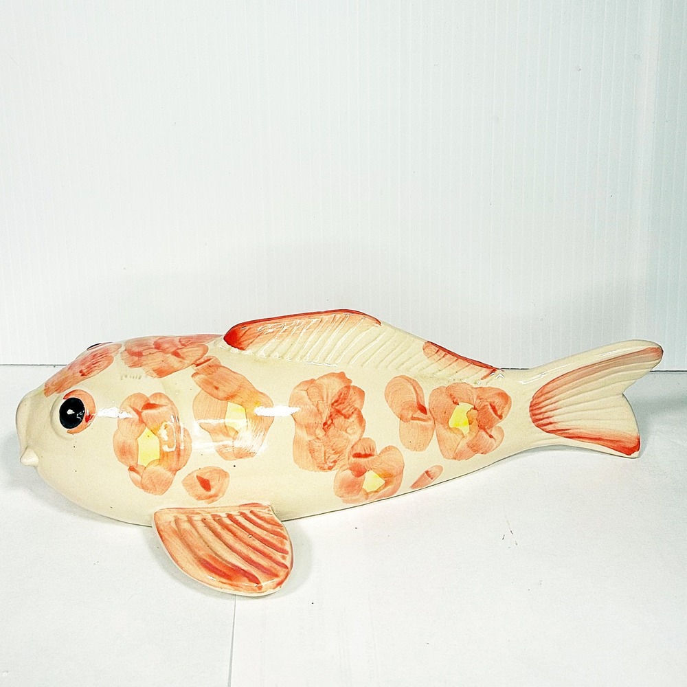 Vintage Koi FishCream Orange Ceramic Figure 12.5" long - Picture 3 of 6